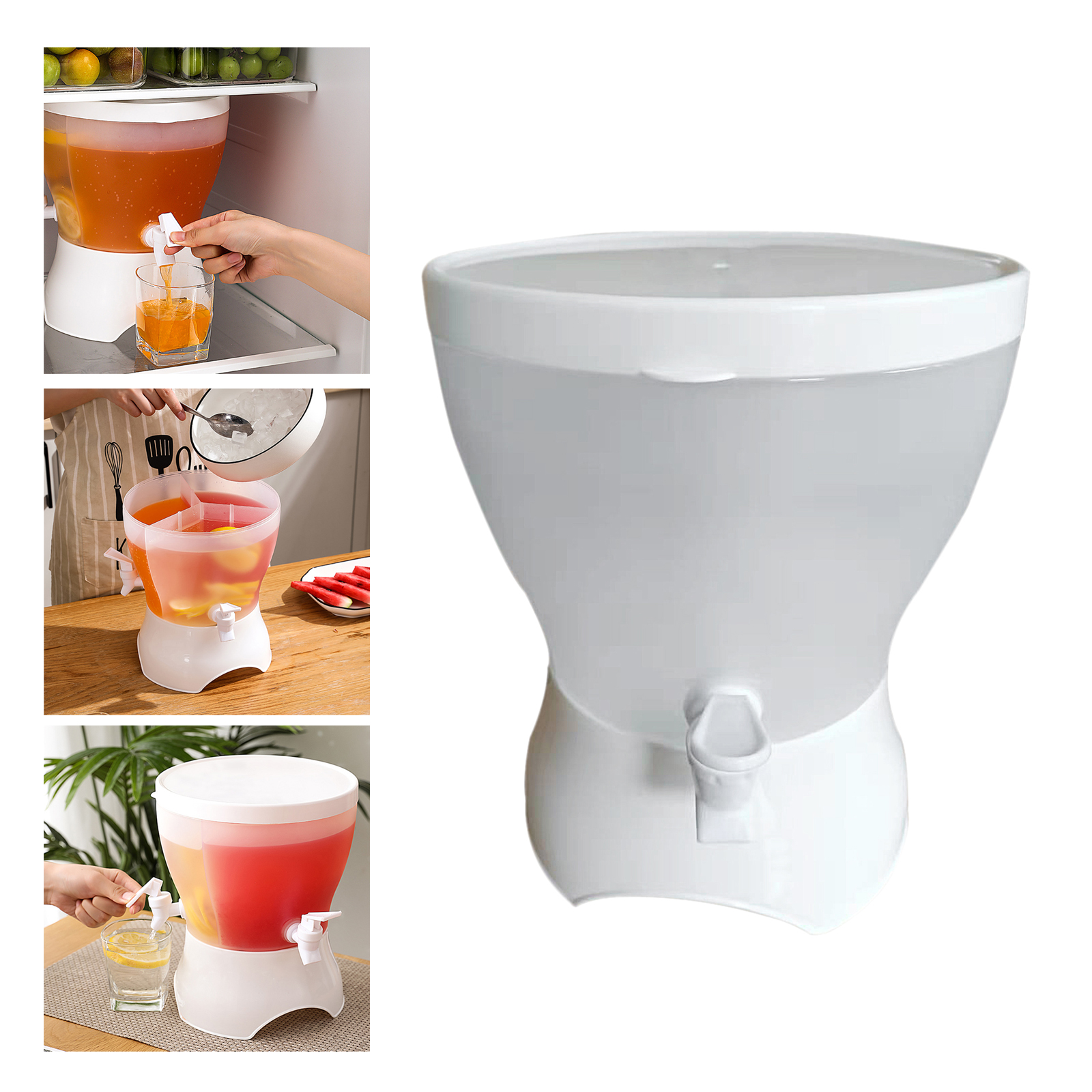 Cold Water Bottle with 3 Compartments and Faucet Beverage Storage Container Heat Resistant Kettle Clear Fruit Juice Container