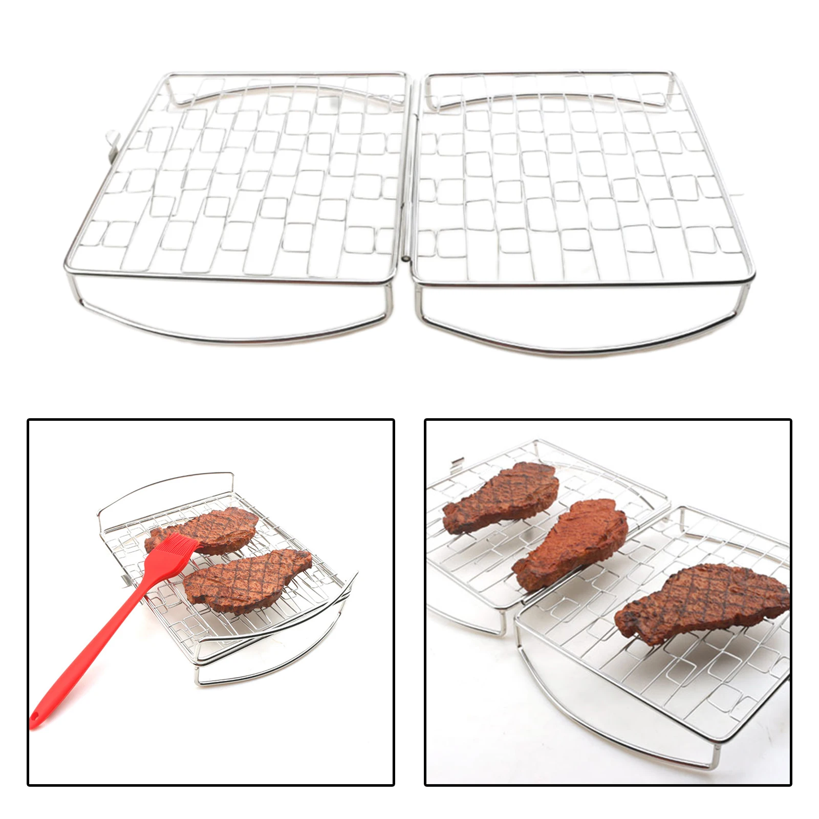 Stainless Steel Grilling Basket Non-stick Folding Grill Net BBQ Net for Grilling Meat Fish Chicken Outdoor Camping Picnic Tool