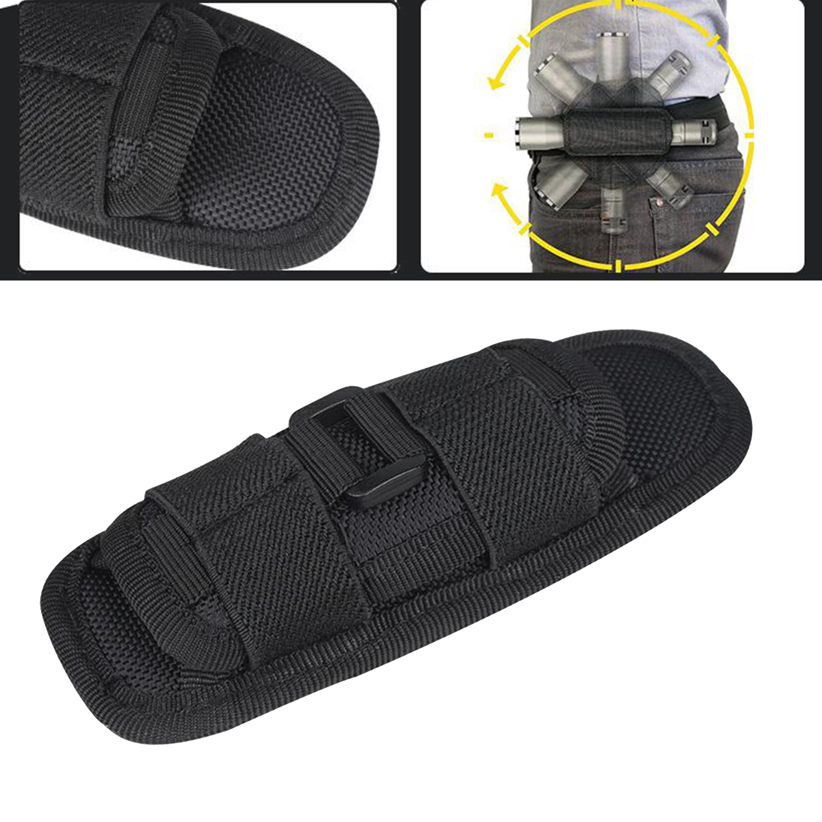 Black Police Security Flashlight Pouch Holster Holder with Belt Clip for Flash Light Outdoor Hunting Travel Climbing