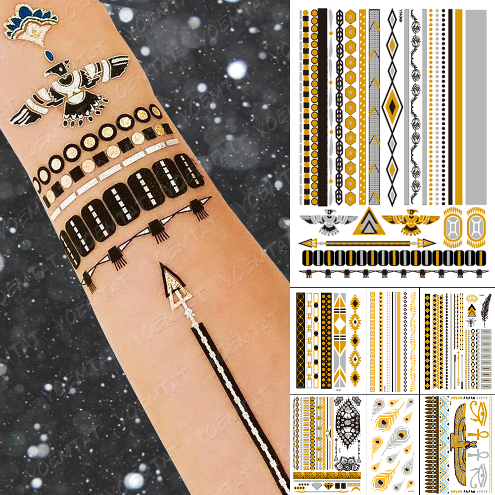 Best of Waterproof Temporary Tattoo Sticker Metallic Gold Silver Black Bracelet Flash Tattoos Henna Egyptian Goddess Hies Art Fake Tatoo Reviews & Tips