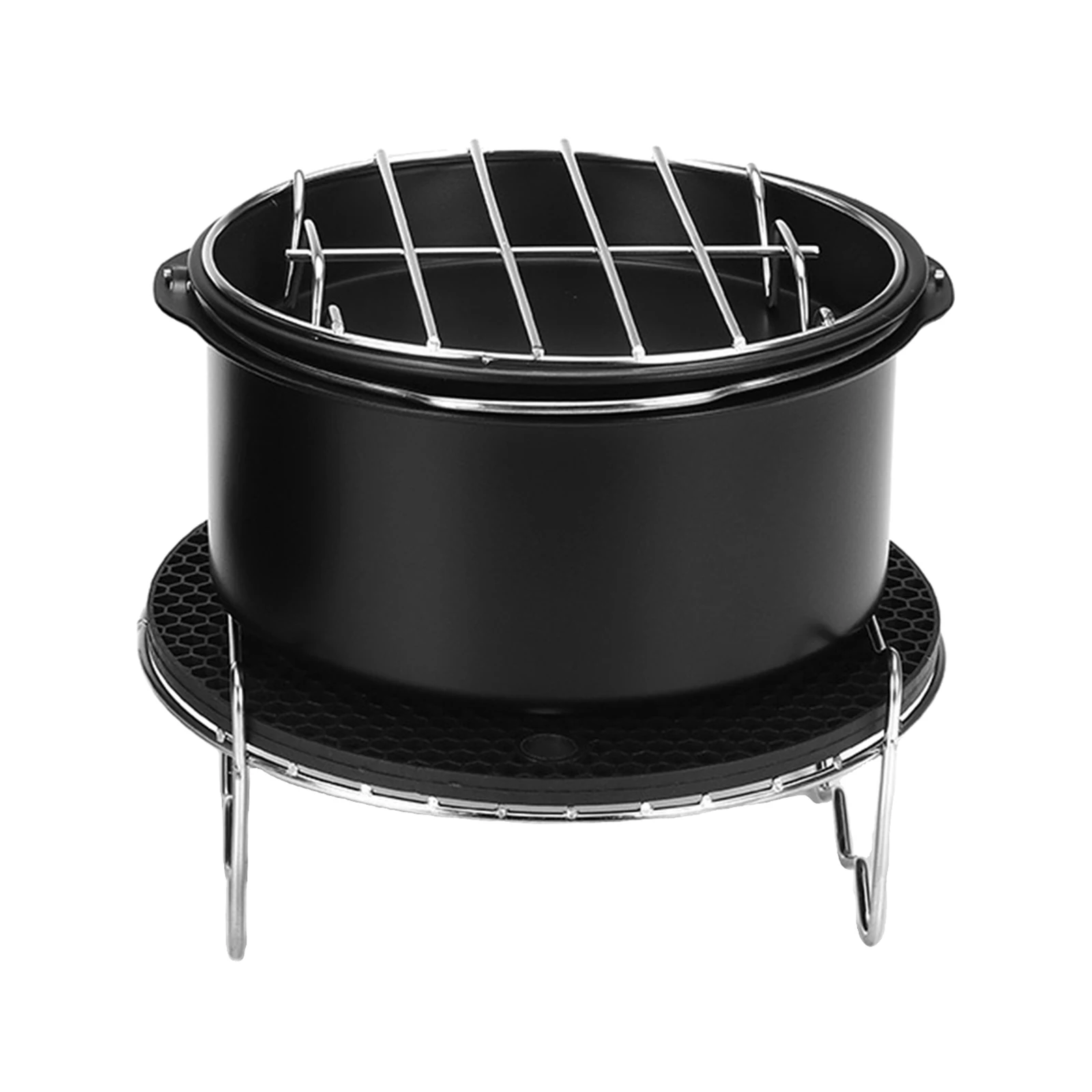 6 Inches Air Fryer Accessories Including Cake Barrel,Baking Dish Pan,Grill,Pot Pad, Pot Rack with Silicone Mat