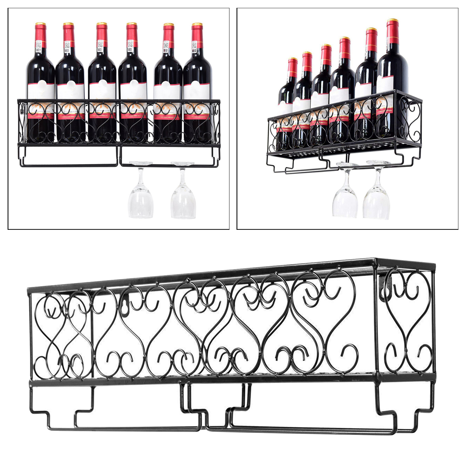 Wine Glass Cup Holder Wall Mount Hanger Steel Wine Rack Shelf Champagne Storage