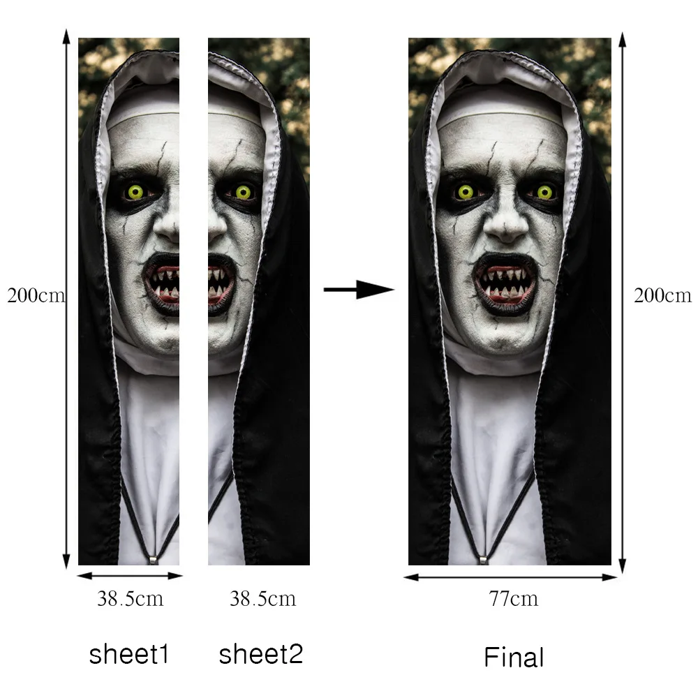 2021 New Halloween Horror Door Sticker Valak Demon Nun Theme