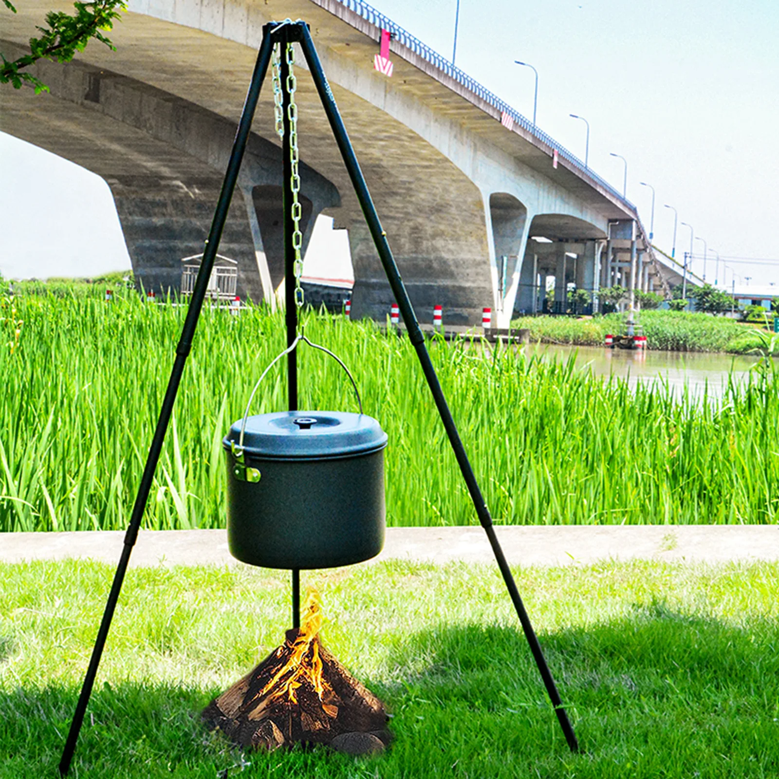 Grill Camping Tripod Portable Outdoor Cooking Tripod with  Chain for Campfire Picnic ing Pot Stand Fishing Cookware