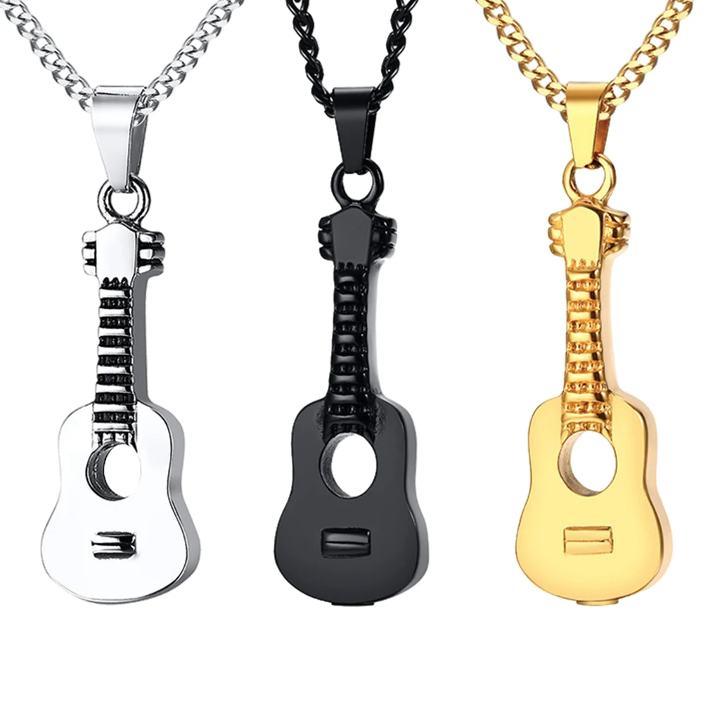 Guitar Cremation Urn Necklace Bereavement Gift Titanium Steel Keychain Memorial Pendant for Ashes Loved Ones Women Men Friends