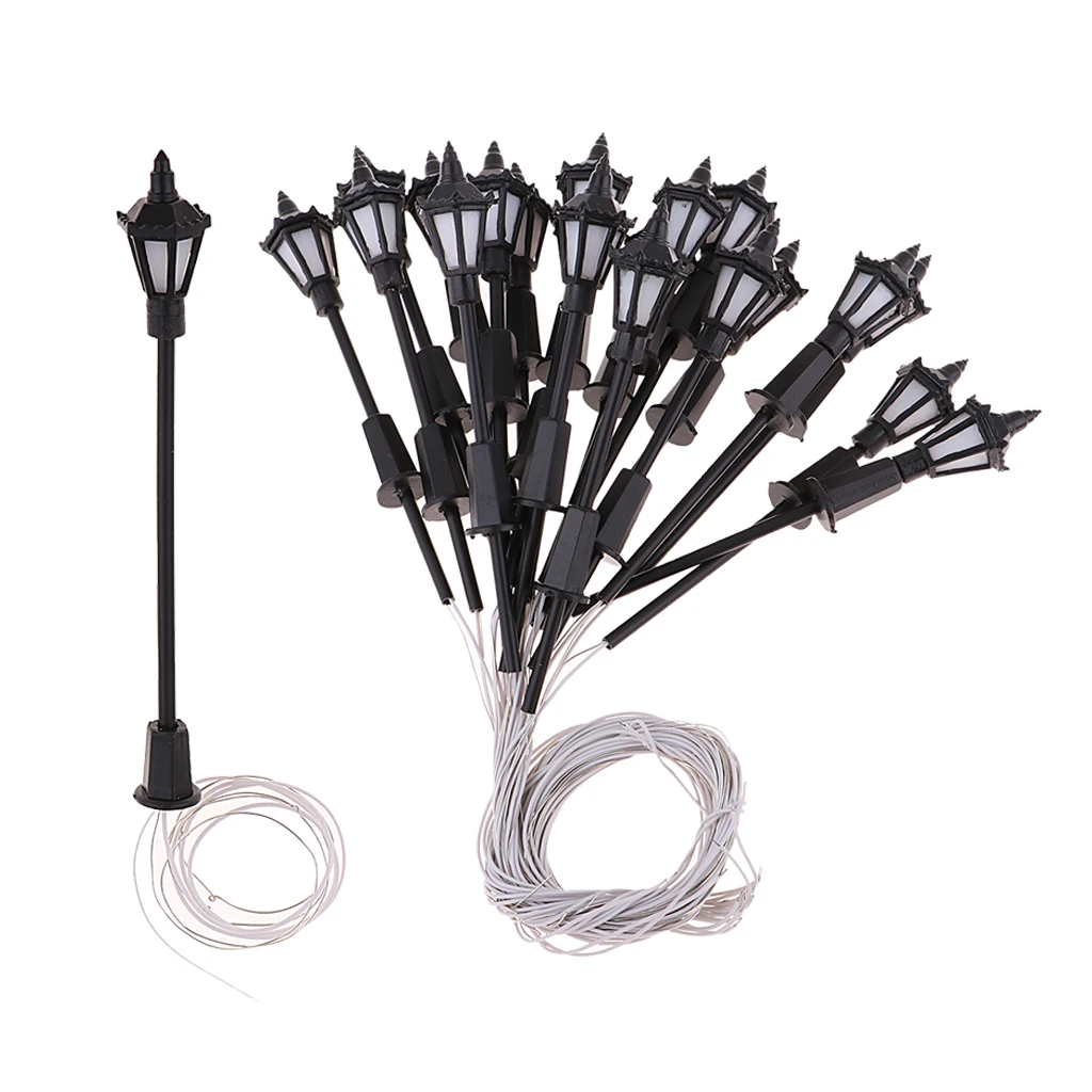 20pcs 1:150 Scale Outdoor Decorative Landscape Lights 3V White Light Simulation Mini Garden Street Lamp