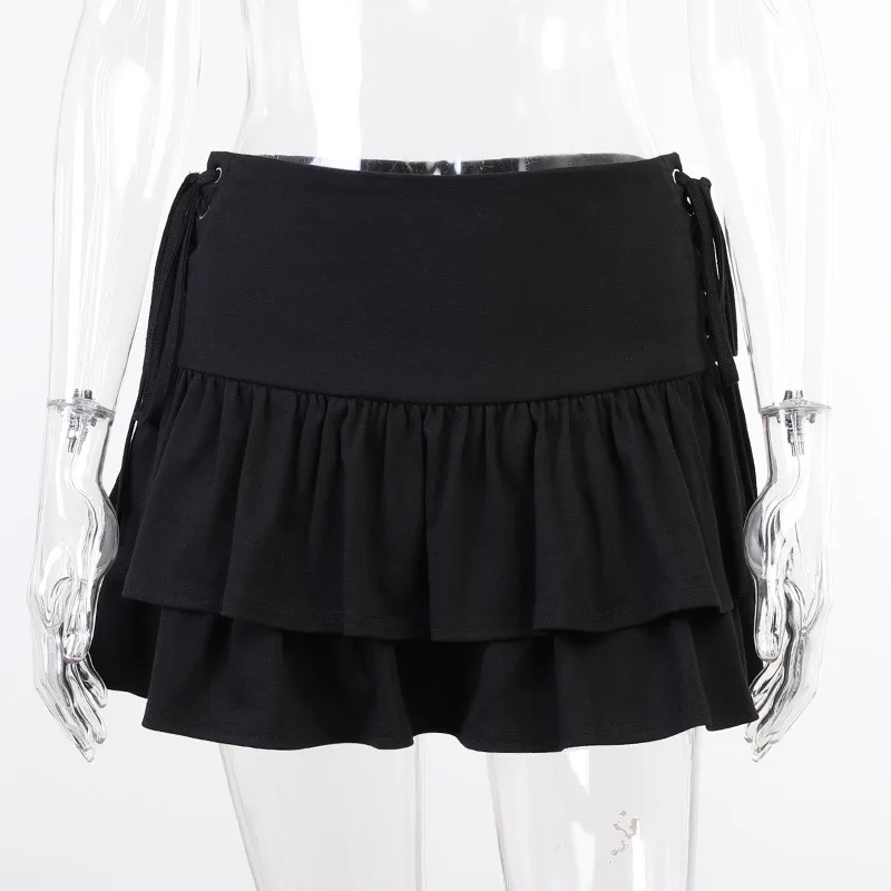 Punk Mall Goth Black A-line Skirt E-girl Gothic Grunge Bandage High Waist Mini Skirt Kawaii Harajuku Streetwear Women Clothes