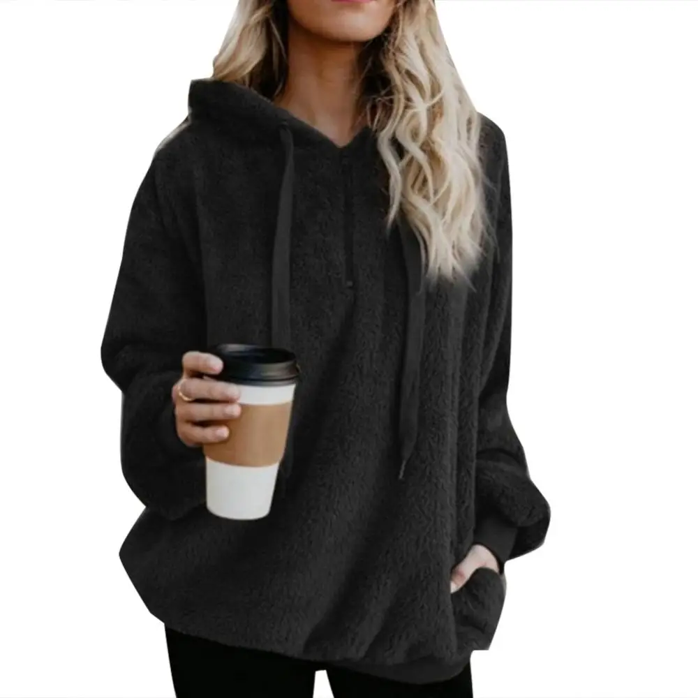 60%HOT Plus Size Winter Solid Color 1/4 Zip Up Fluffy Hoodies Women Hooded Sweatshirt white hoodie women