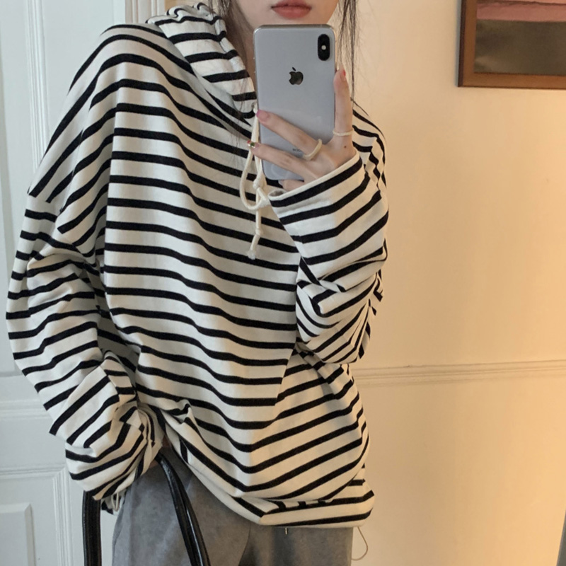 Striped Women Hoodies Sweatshirt Autumn Female Hooded Tops Casual Long Sleeve Ladies Pullovers Harajuku Basic Woman Hoodies