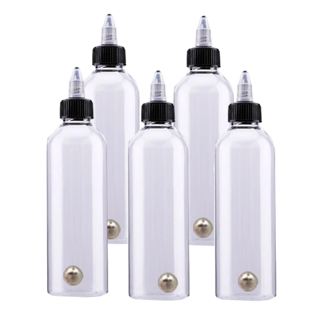Pack of 5 250ml Empty Plastic Squeeze Bottles with Twist Top Cap for Tattoo