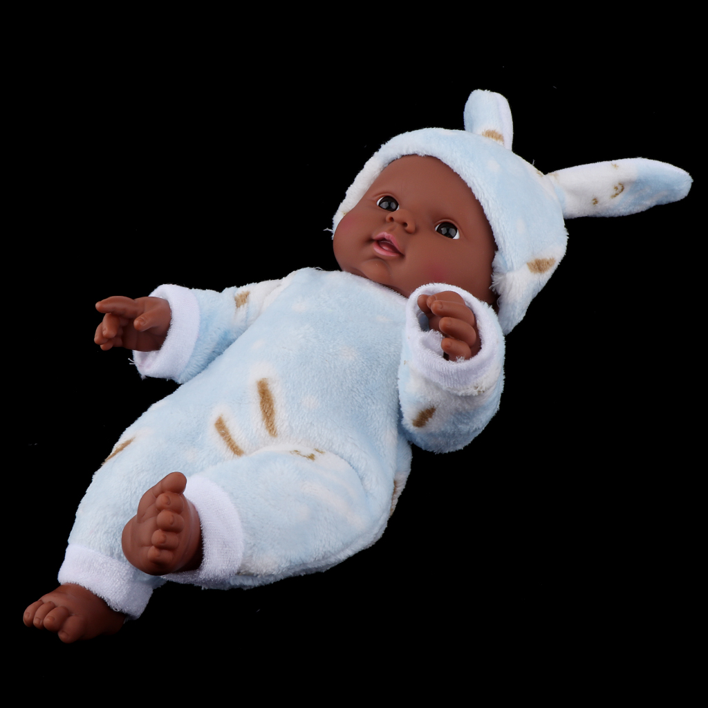 12 Inch Lifelike Newborn Baby Dolls, African American Infant Black Doll For Kids