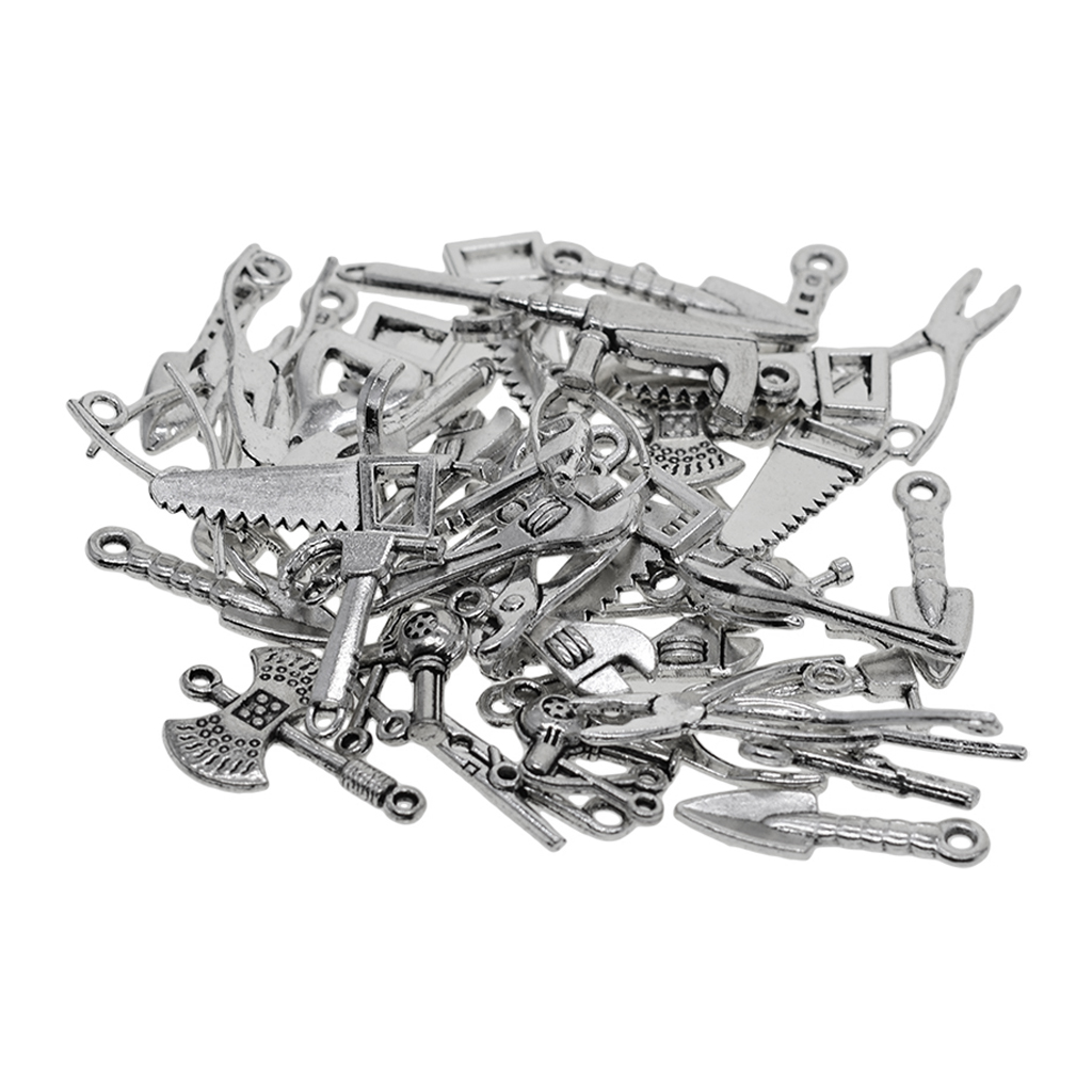 50pcs Assorted Tool Charm Pendant Ax Hammer Plier Wrench Mens Fashion Craft