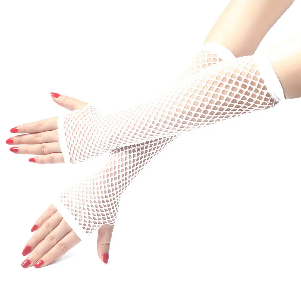 ATHX Women Stretchy Neon Long Fingerless Fishnet Gloves 