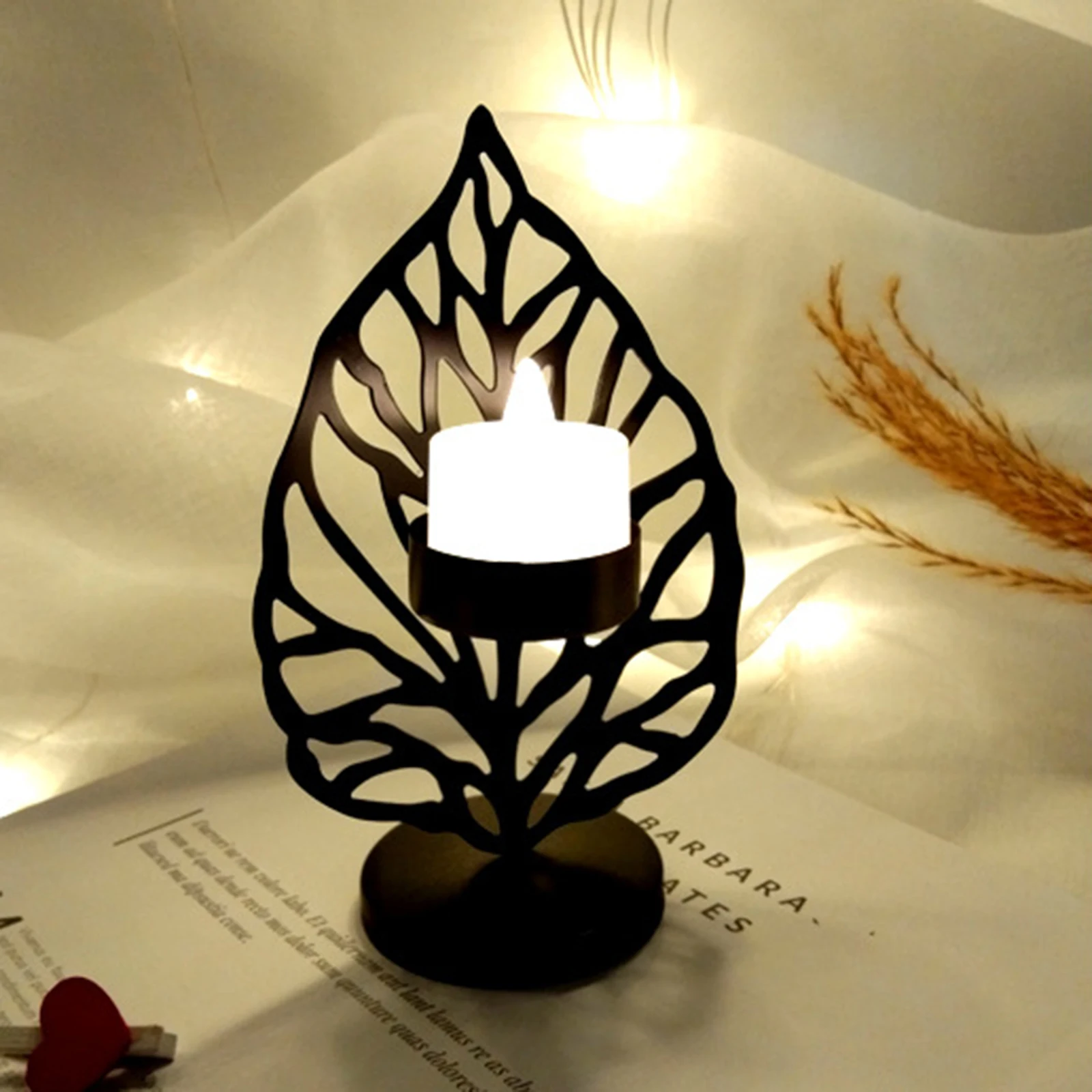 Nordic Home Decoration Leaf Candlestick Wrought Iron Candle Holder Leaf Model Crafts Living Room Decoration Holiday Decor Gifts