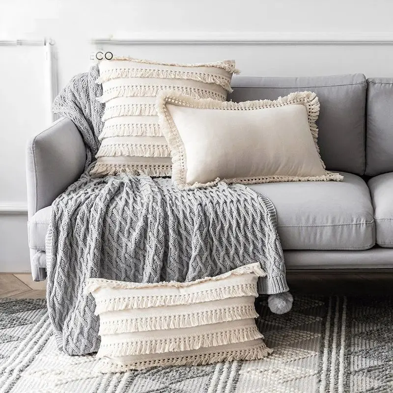 2022 New Tassel Hug Pillowcase Wave Nordic Style Home Living Room Sofa Decorative Cushion Pillowcase