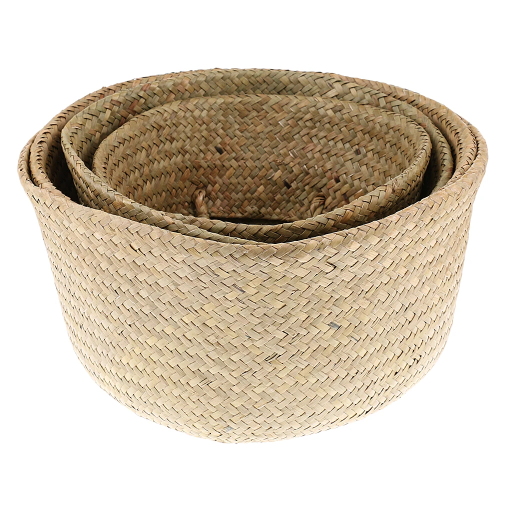 Nordic Style Foldable Flower Basket Rattan Woven Box Basket Set and Tray Set for Home Tabletop Decor Flower Clothes Container
