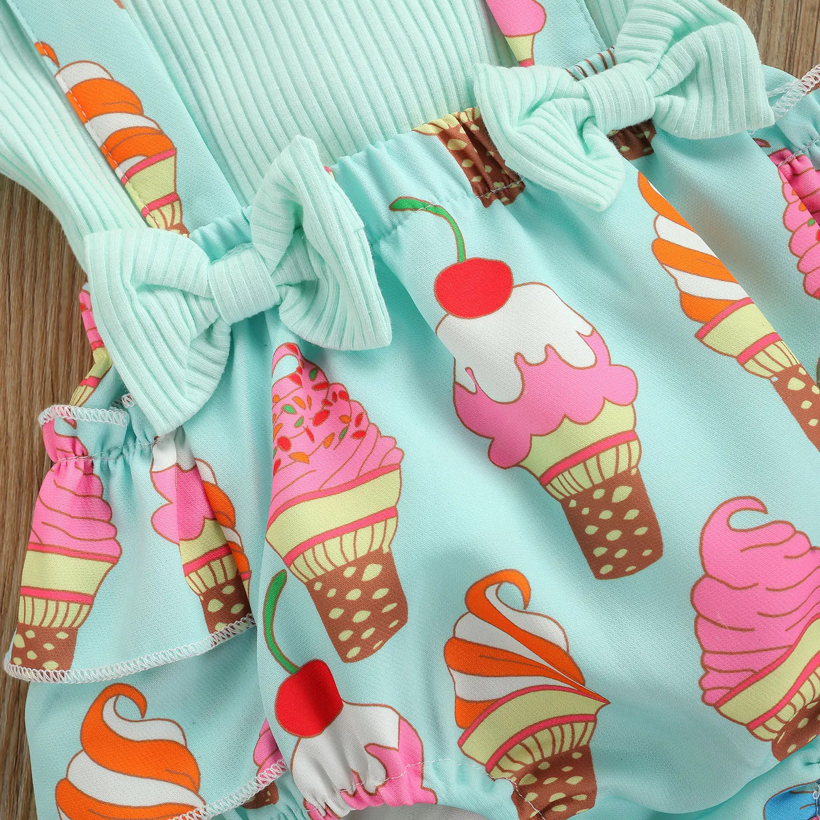 baby clothing set long sleeve	 2Pcs Baby Girls Summer Outfits Kids  Fly Sleeve Rib Knit Shirt Tops +Bow Suspender Skirt Set Icecream Printing Clothes baby outfit matching set