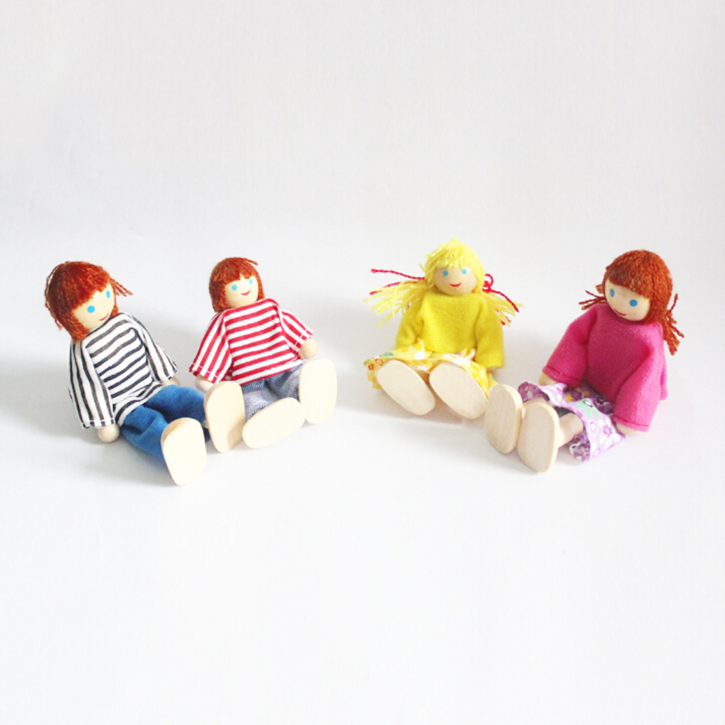 Dollhouse Miniature Lovely Wooden Dolls Family People Figure with Mother, Aunt, Sister