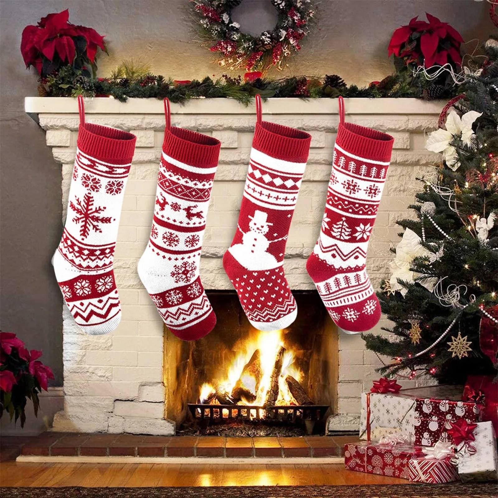 WELLXUNK Calcetín de Navidad,8 pcs Medias de Navidad Bolsa de Regalo,para Bolsa de Regalo de Saco de Navidad para la decoración del árbol Calcetín de decoración navideña para llenar y Colgar 