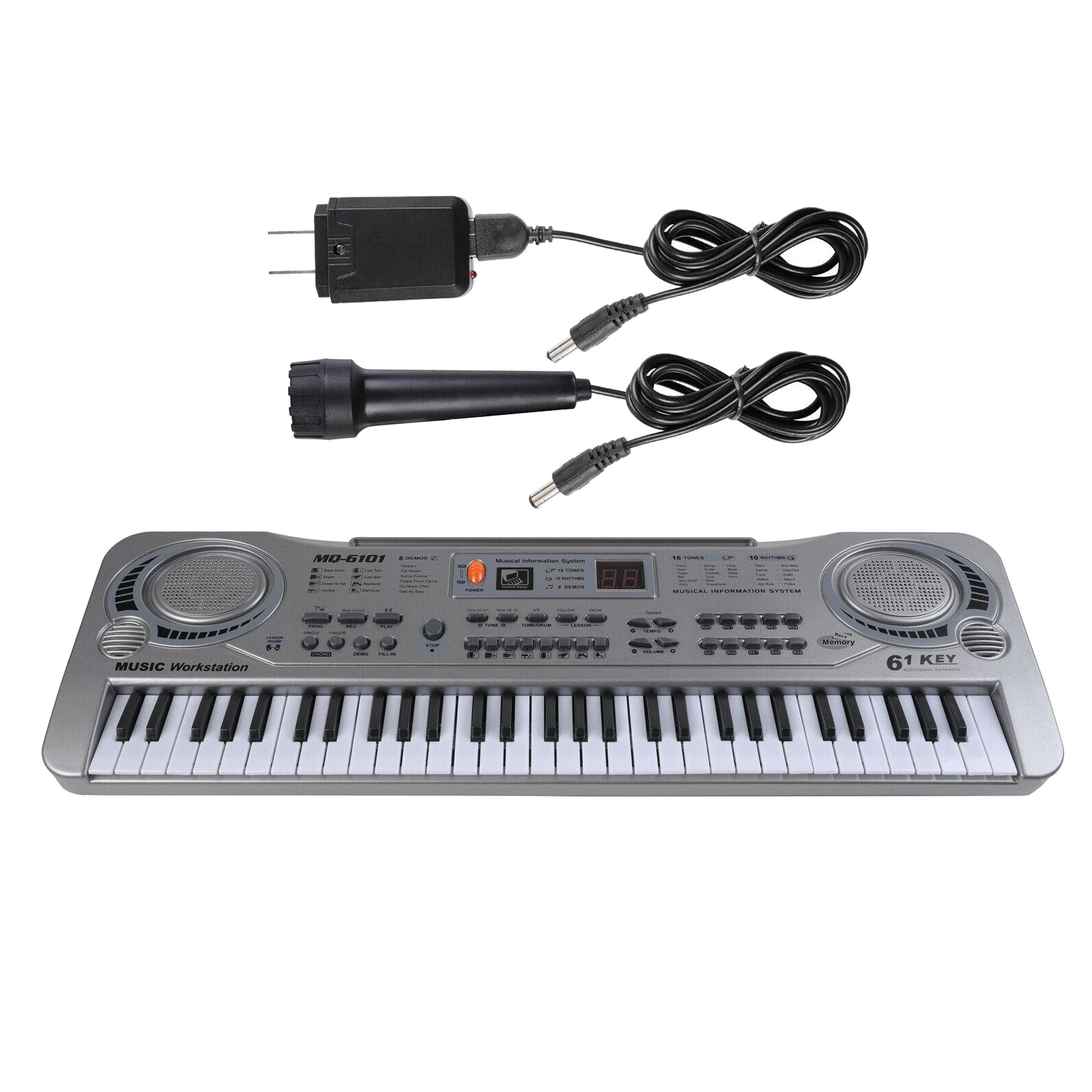 61 Keys Electronic Piano Keyboard Digital Music Instrument with Microphone, 16 Kinds of Timbre, 6 Demos