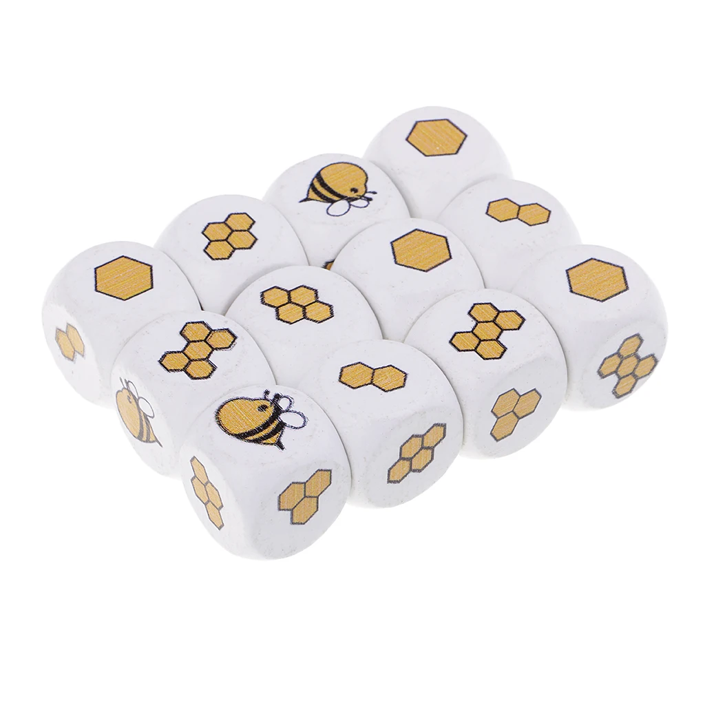 7 pcs Multi-Sided Dice 12 Pieces White Printed Wooden Natural Blocks DIY Embellishment Decorative Wood Dices for Playing Games