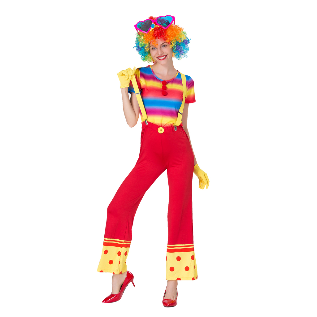 Set of 5 Pieces Adults Women Ladies Funny Clown Joker Costume Festival Circus Party Dress Up Outfit Rainbow Color