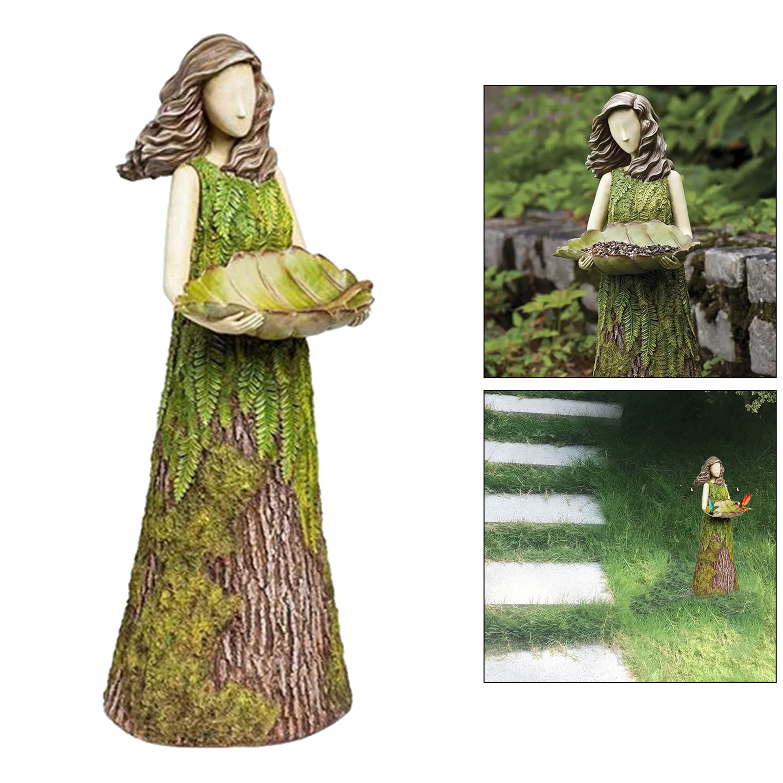 Sherwood Fern Fairy Statuary with Bird Feeder Ornament Outdoor Garden Statues 30 x 10cm