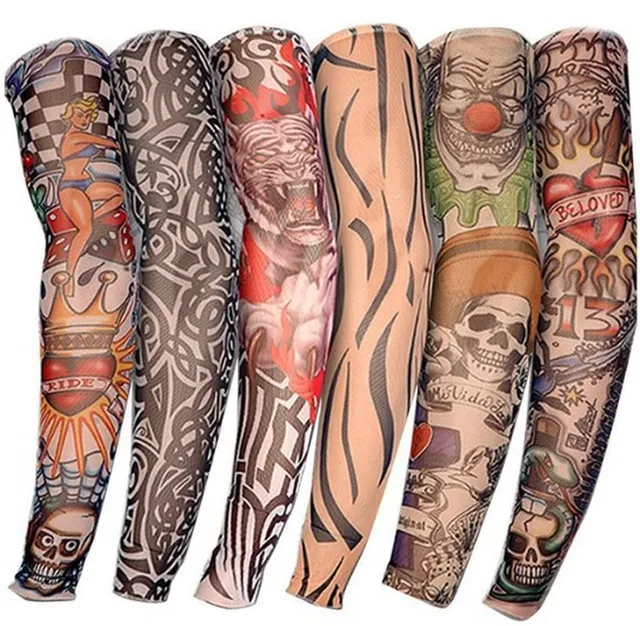 Padrão Desenhos Braço Tatuagem Aquecedores Mangas Sem Costura Ao Ar Livre  Ciclismo Equitação Perna Manga Tatuagens Protetor Solar Homens Mulheres De  $3,77