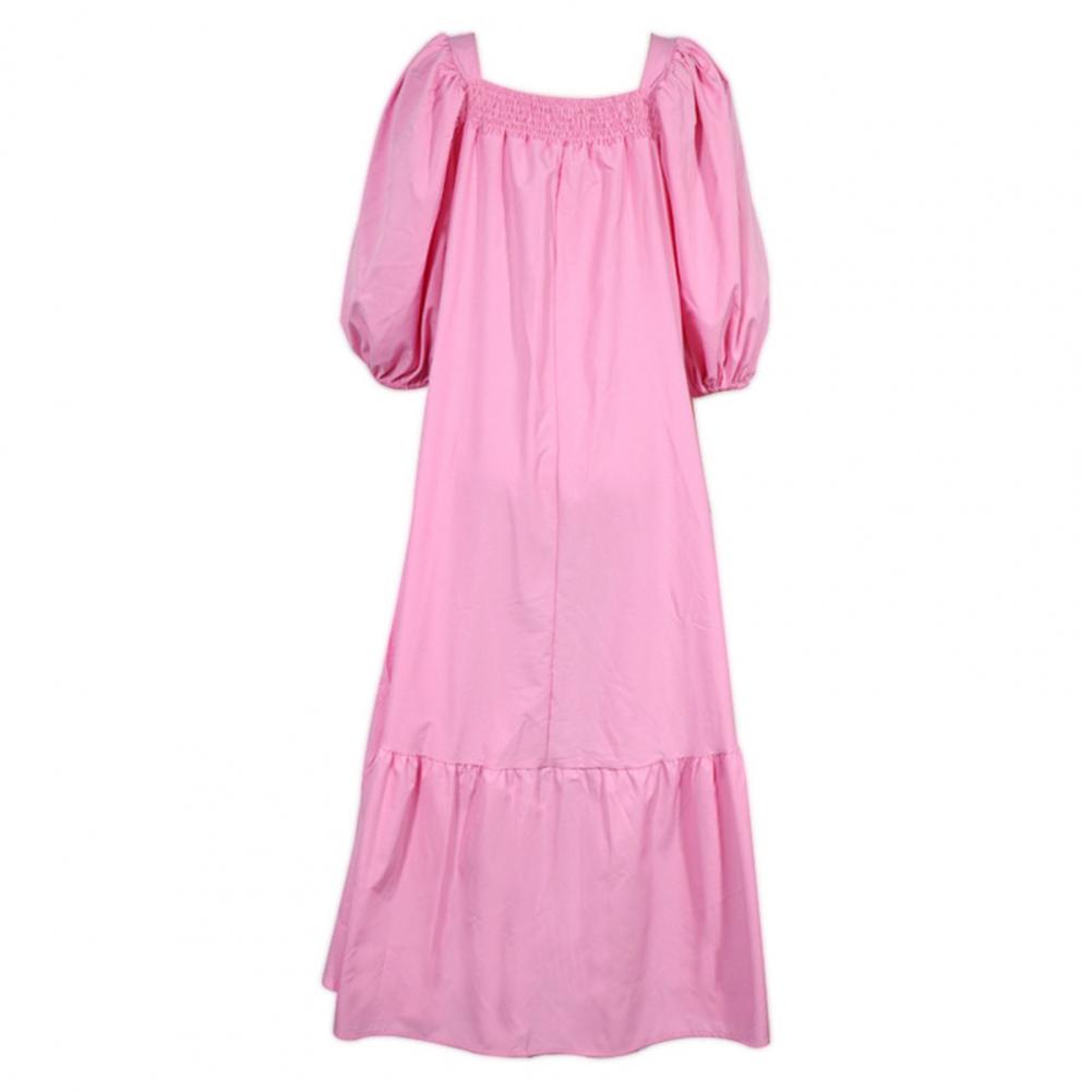 Vestido de manga folhada monocromática feminino, vestido