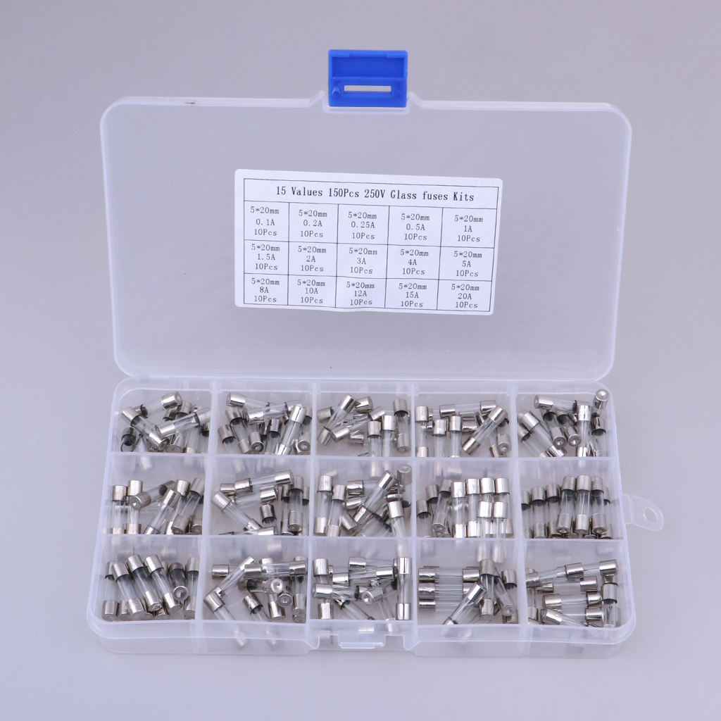 15 Values 150pcs Fast-blow Glass Fuses Assorted Kit 5x20mm With  Box