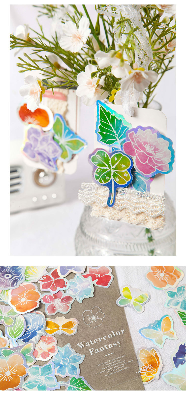30 Stück Tag Laser Blätter Aufkleber Pack Aquarell Dreamland Serie Niedliche Kunst Handbuch Grundmaterial Blumen Dekorative Aufkleber – Detail 8