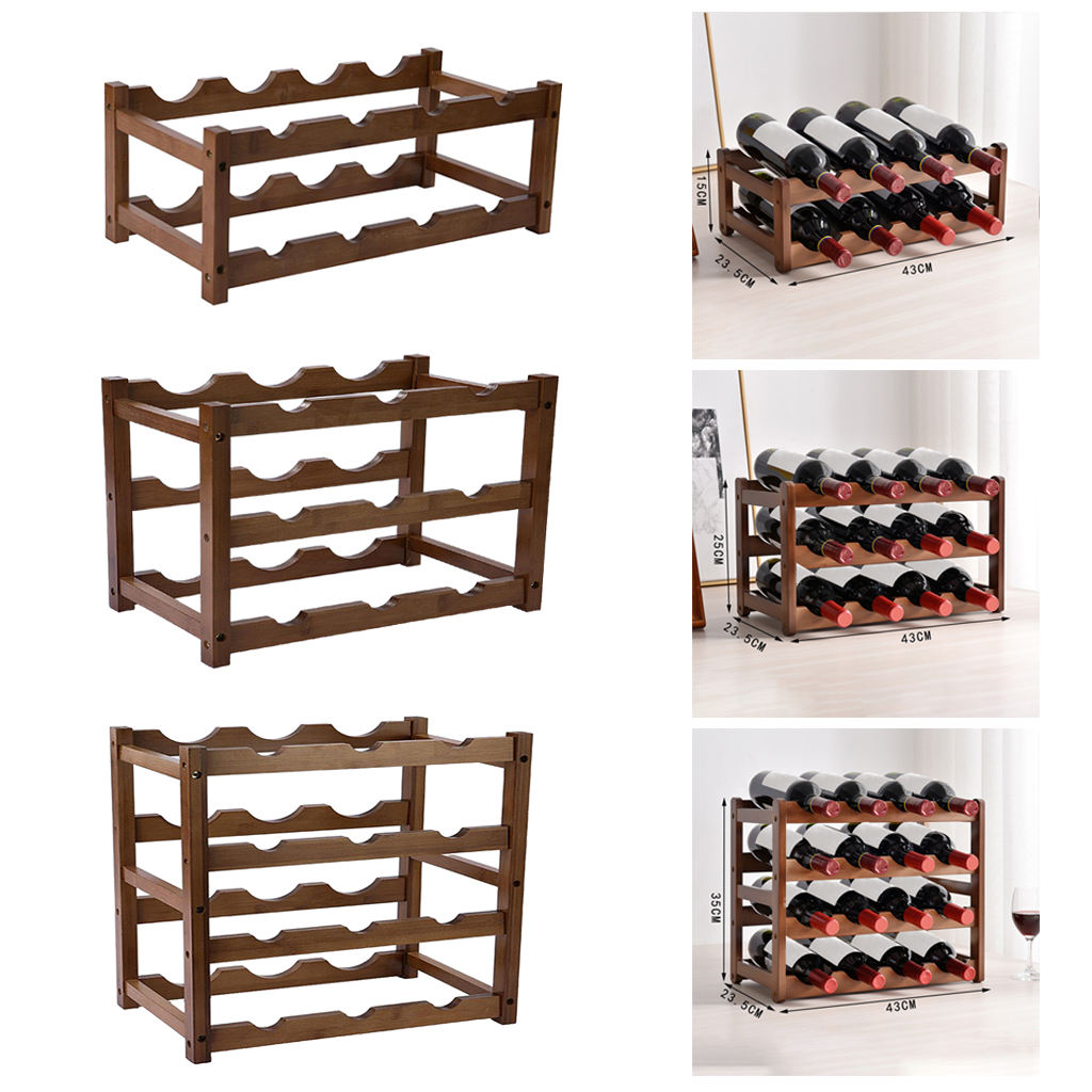 Rustic Stackable Bottle Wine Rack Freestanding Wine Organizer Holder Stand Countertop Liquor Storage Shelf
