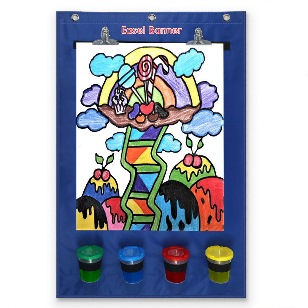 Painting Canvas with 4 Paint Cup Set Artist Easel Stand DIY Painting Roll Door Living Room Pendant Ornament