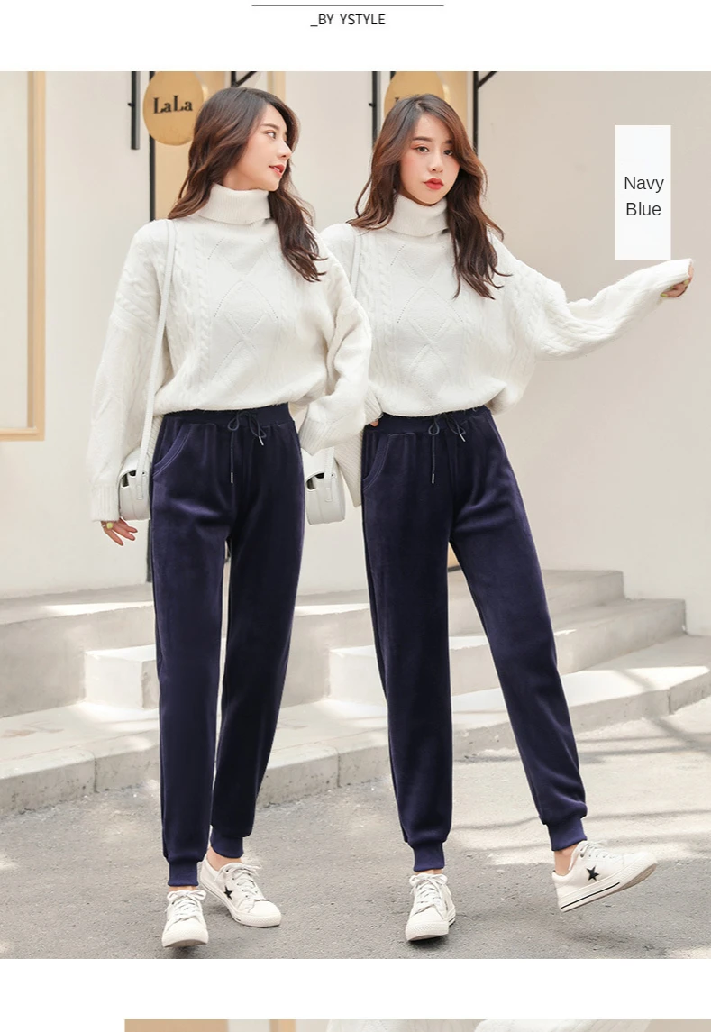 NORMOV Plus Velvet Pants Loose Autumn Winter Thick High Waist Sweatpants Female with Pockets Slim Tether Warm Trousers Women pants for women