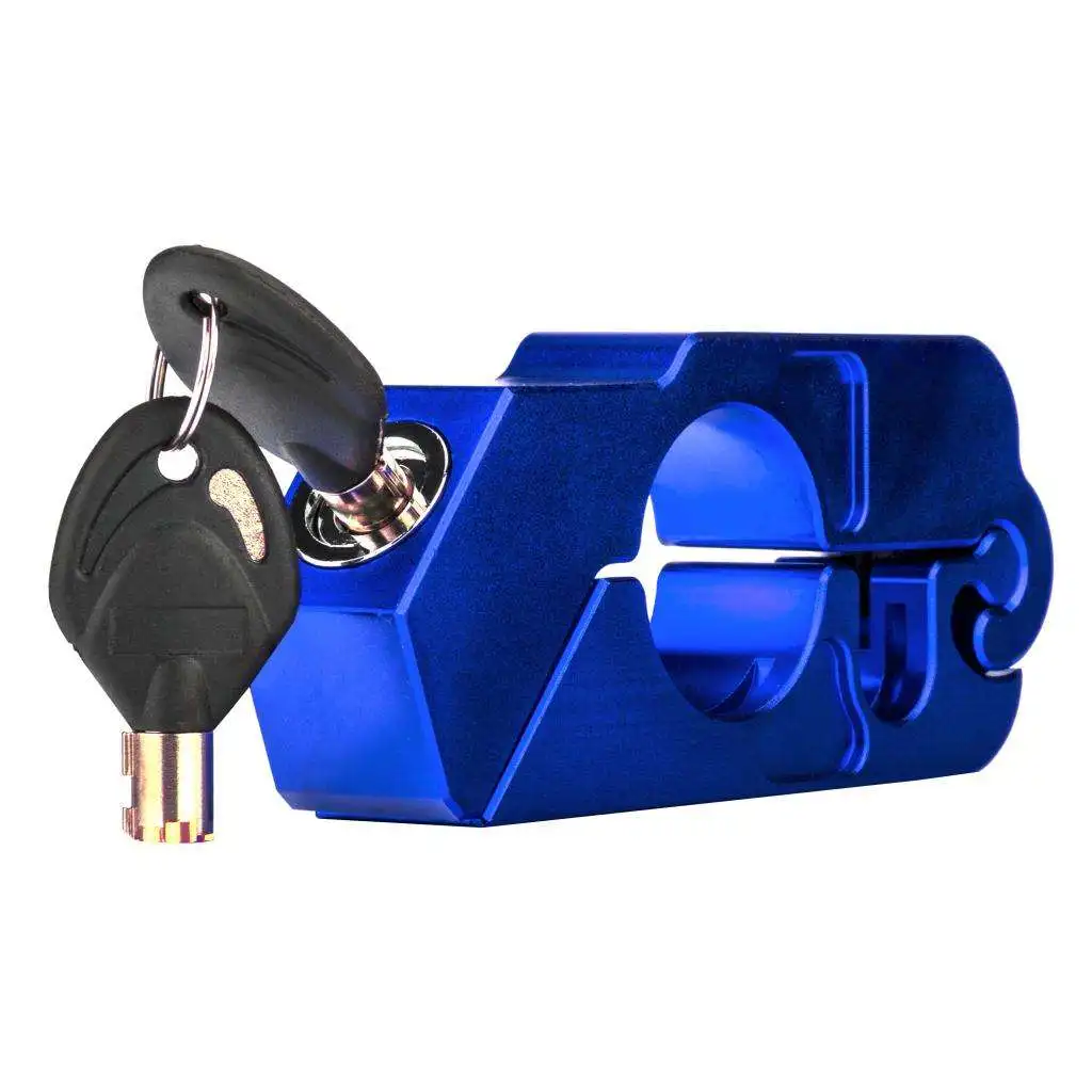 Blue Universal CNC Aluminum Alloy Motorcycle Handlebar Lock Anti-Theft 