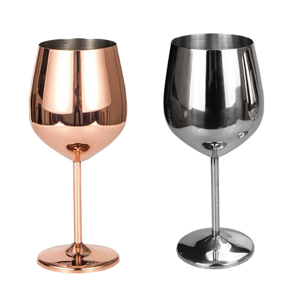 Stainless Steel Wine Glasses for White Red Wine Cocktail with Stem, 500ml