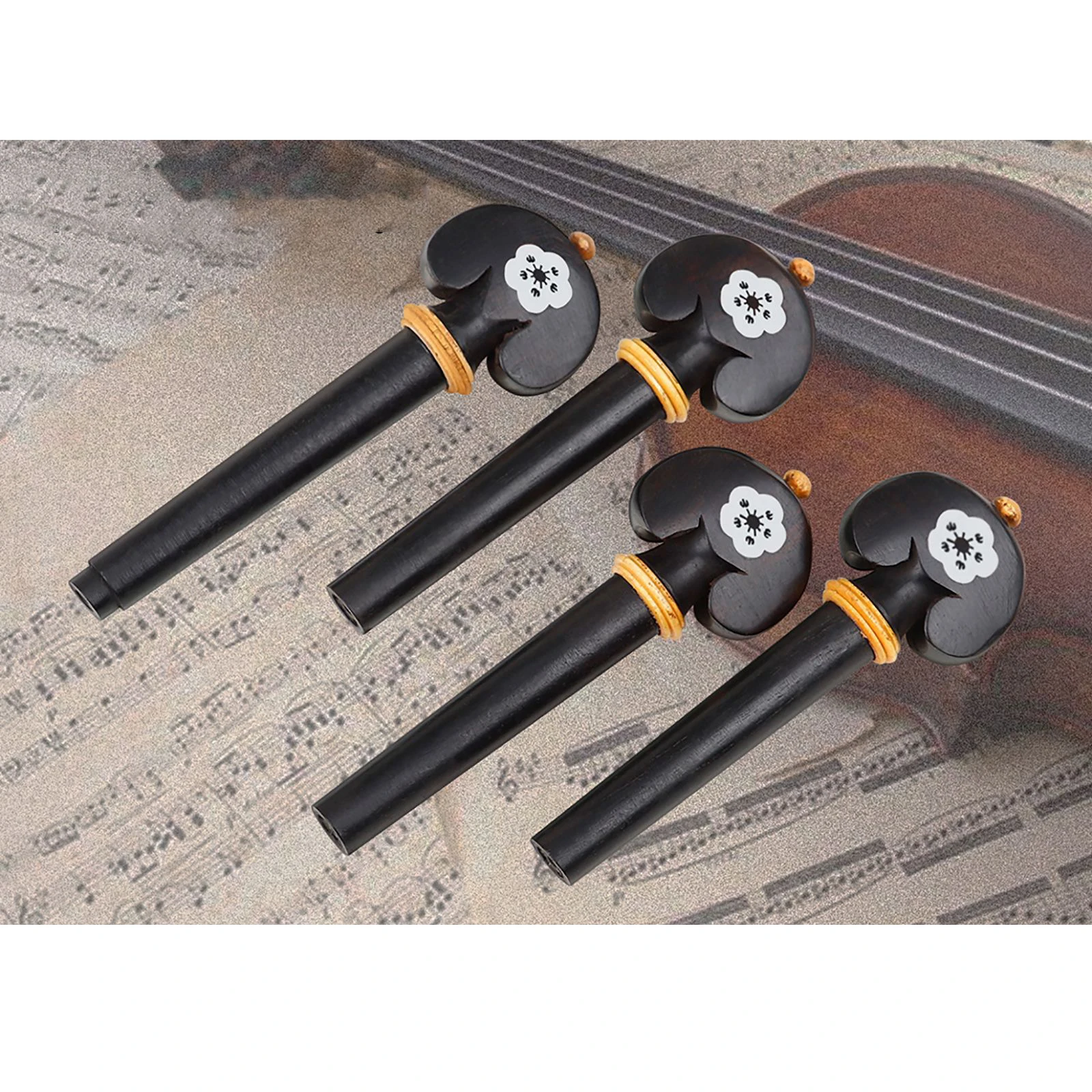 4x Natural Ebony 3/4 4/4 Violin Tuning Pegs Wooden Set Black Replacement String Instrument Accessories Hand Carved White Shell