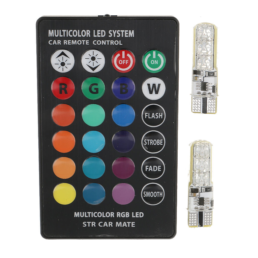 2x T10 RGB Multi-Color Changing Color 6-LED Light Bulb with Remote Control