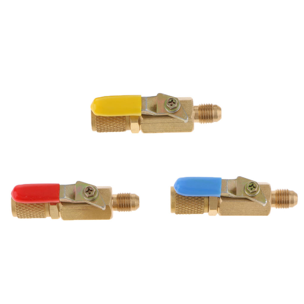 3 Pieces R410A R134A Shut Ball Valves for HVAC AC Refrigerant Charging Hose