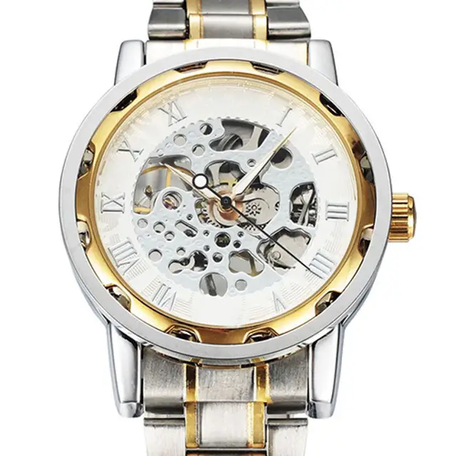  carlien Reloj de pulsera automático de esqueleto Steampunk con  manecillas luminosas en tono dorado, Marrón plateado, Moda : Ropa, Zapatos  y Joyería