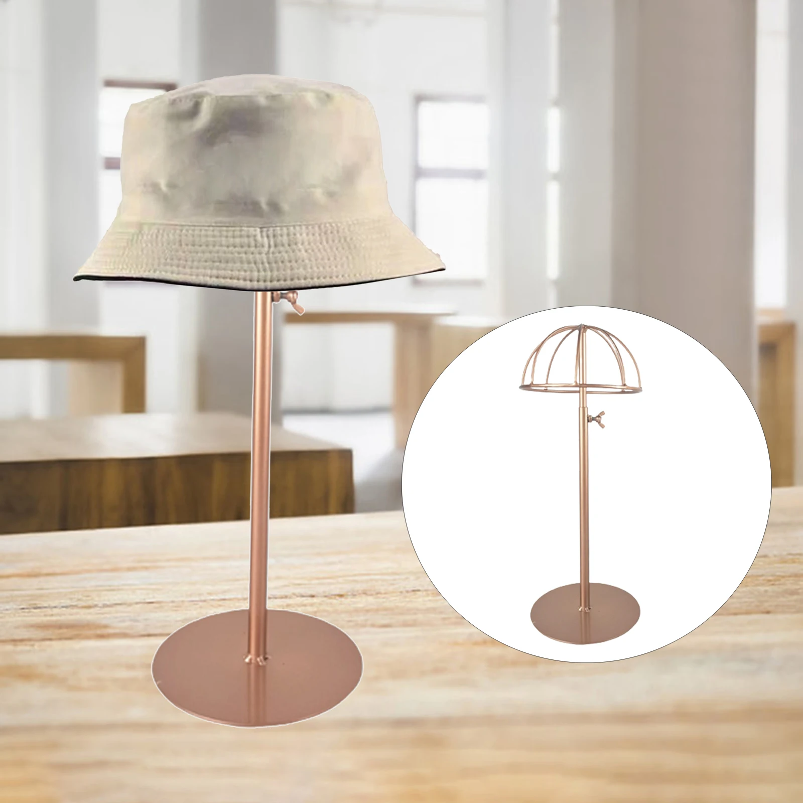 Antique Style Adjustable Free Standing Metal Hat Holder Wig Styling Fedora Bonnet Display Stand for Cloakroom