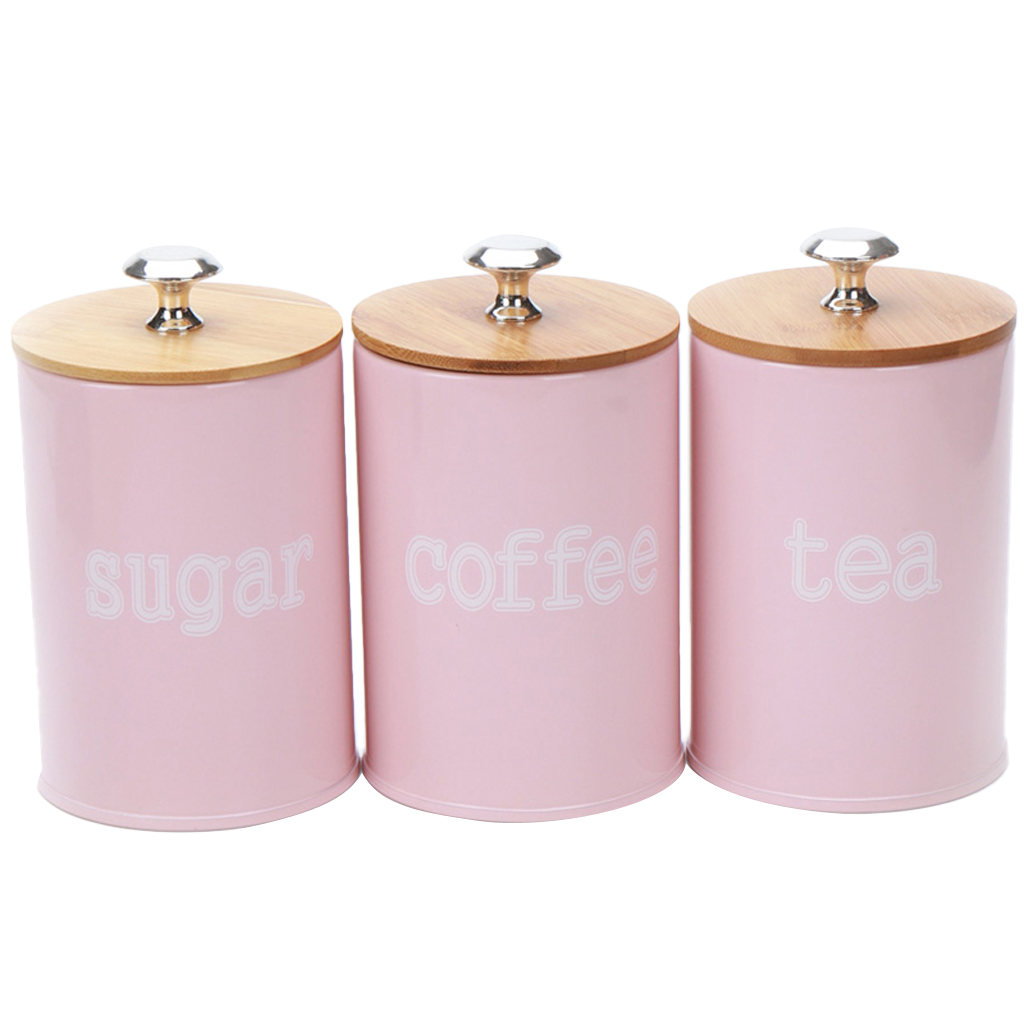 Set of 3 Kitchen Metal Spice Seasoning Canister Salt Sugar Storage Jar for Tea Sugar Coffee Spice Seasoning