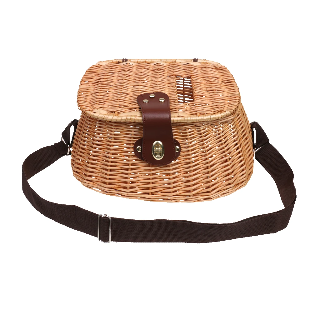 Wicker Fishing Basket - Fly Fishing Storage Tackle Box Home Decoration - 36x23x19cm Fish Case - Portable & Durable