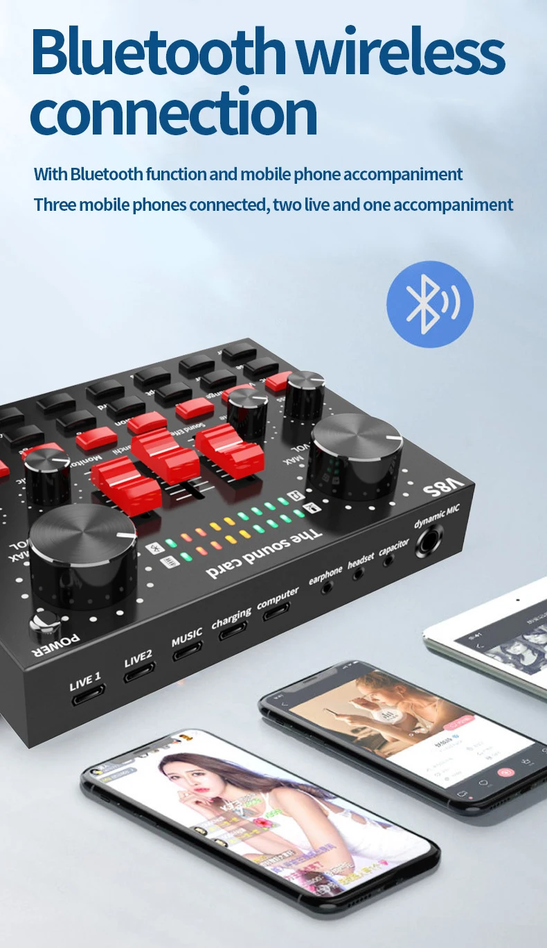 V8S Usb Interface Sound Card Audio Mixer Microphone Webcast Live Sound Card Usb Function For CellPhone Support Tik Tok