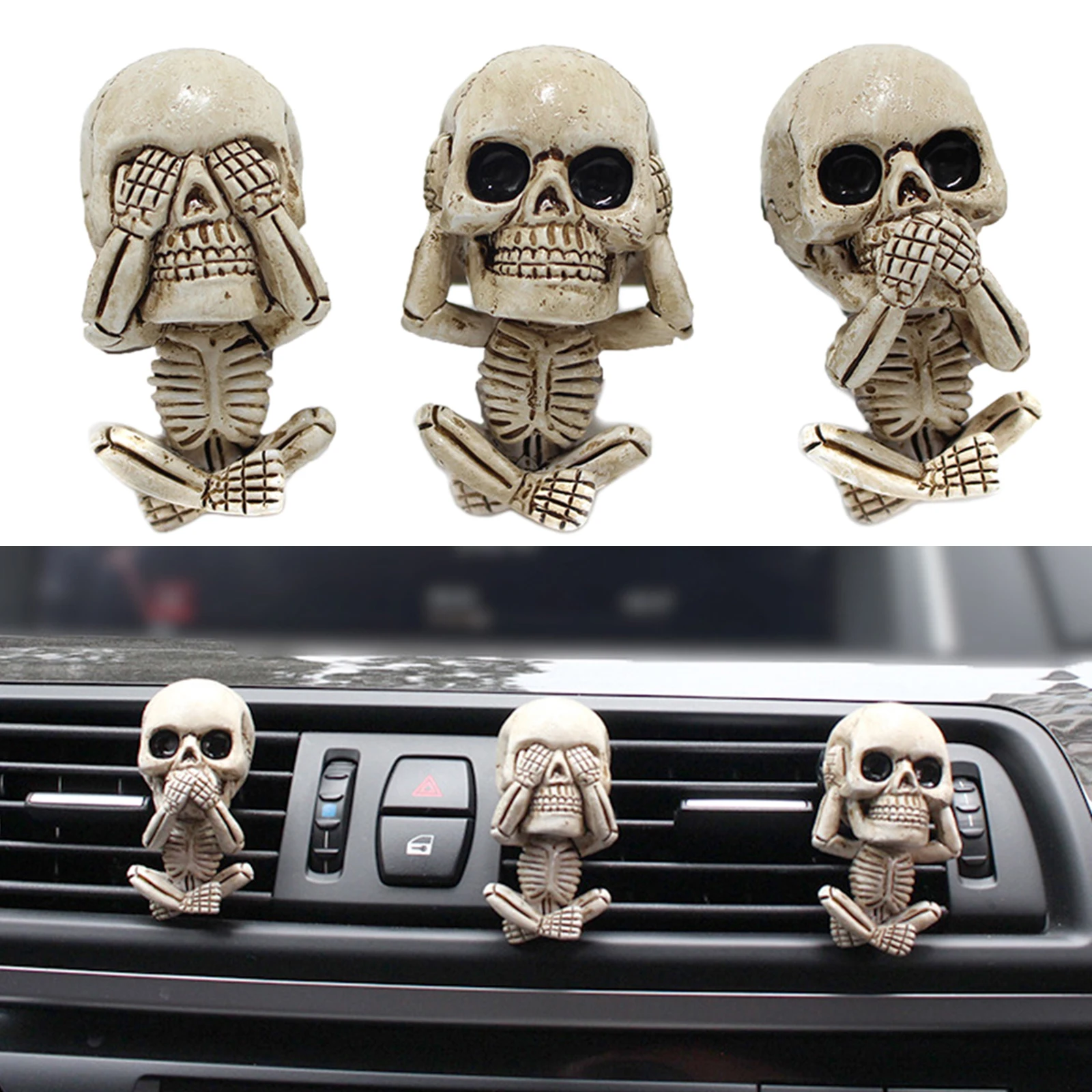 3 Pieces Skull Statue Automotive Interior Decor Skeleton Statue for Fairy Garden Decor