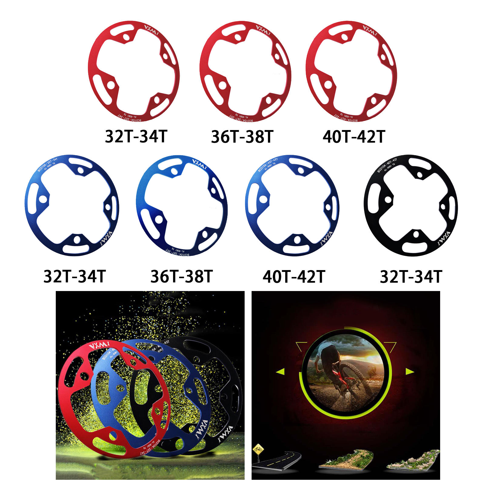 Mountain Bike Chainring Guard 104 BCD Aluminum Alloy Chain Ring Protector Cover for 32~34T 36~38T 40~42T Chainring Sprockets