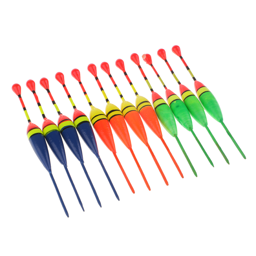 12pcs High sensitivity Wooden Fishing Floats Bobbers Vertical Buoy Ice Fishing