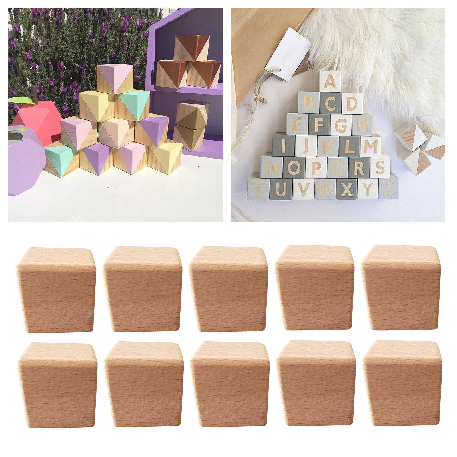 Natural Wooden Block Kids Toy Building Cubes Math Teaching Aid DIY Crafts