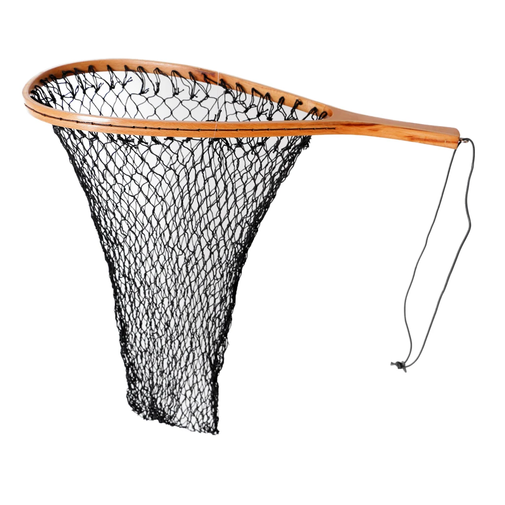 Fishing Landing Net Soft Nylon Mesh Catch And Release Net - Wooden Frame