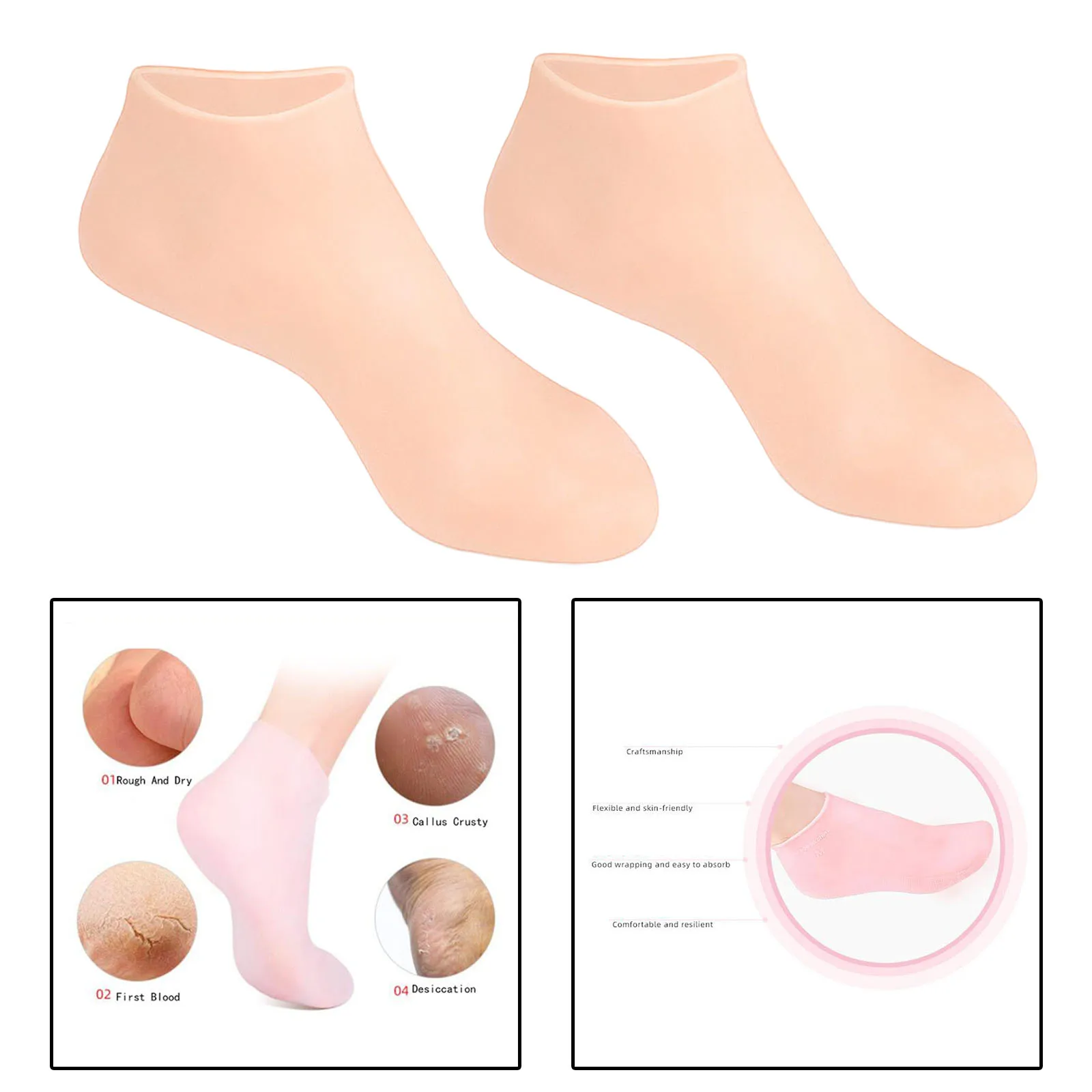 Soft Silicone Socks for Dry Skin Moisturizing Sleeves for Men and Women